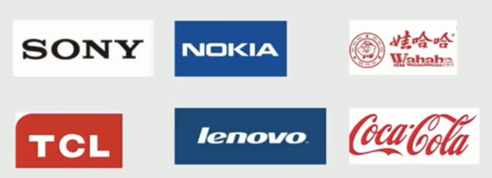 Image 20: The picture includes the logos of Sony, Nokia, Wahaha, TCL, Lenovo, and Coca-Cola