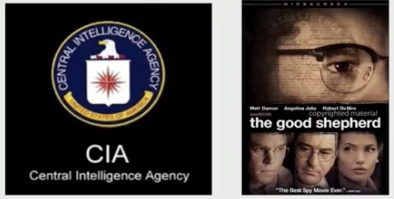 Image 43: The logo of the Central Intelligence Agency, CIA, is seen next to a movie poster for The Good Shepherd.