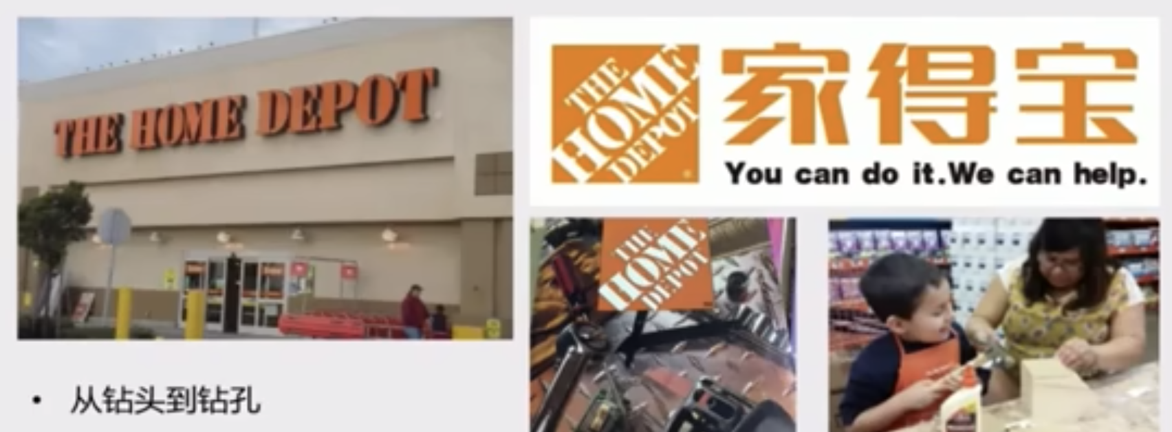 Image 25: Home Depot store facade is on the left and store logo in English and Chinese are on the right